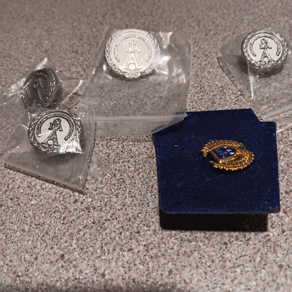 6 pins set ODAA 5,10, 15, 20,25,30 yrs ontario dental assistant association pins